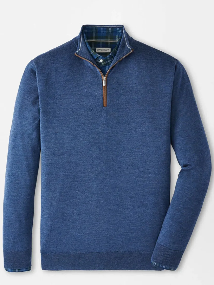 Peter Millar Autumn Crest Suede Trim Quarter-Zip in Blue Haze