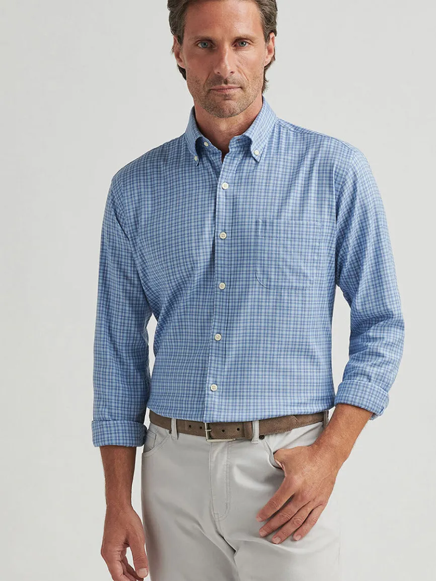 Peter Millar Caspian Perfect Pinpoint Cotton-Stretch Sport Shirt in Blue Freesia