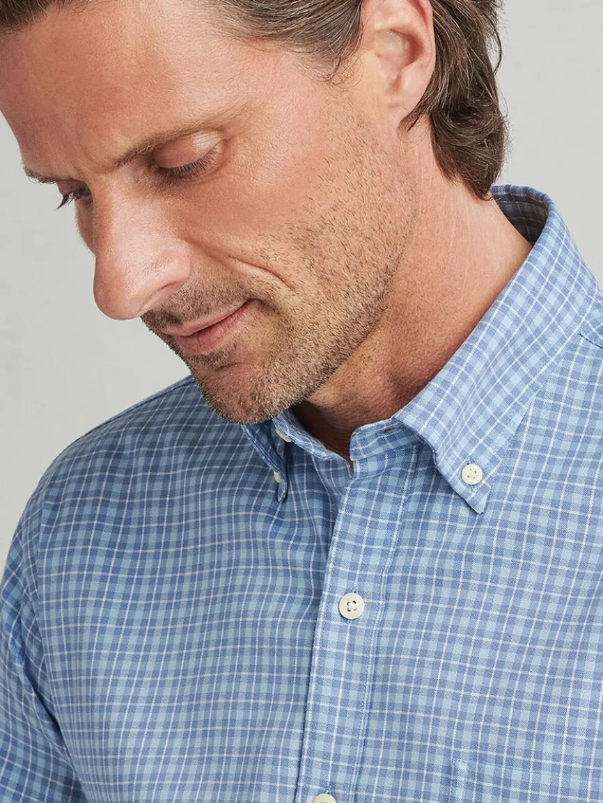 Peter Millar Caspian Perfect Pinpoint Cotton-Stretch Sport Shirt in Blue Freesia