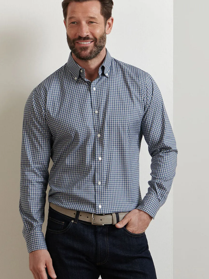 Peter Millar Conway Crown Lite Cotton-Stretch Sport Shirt in Gale Grey