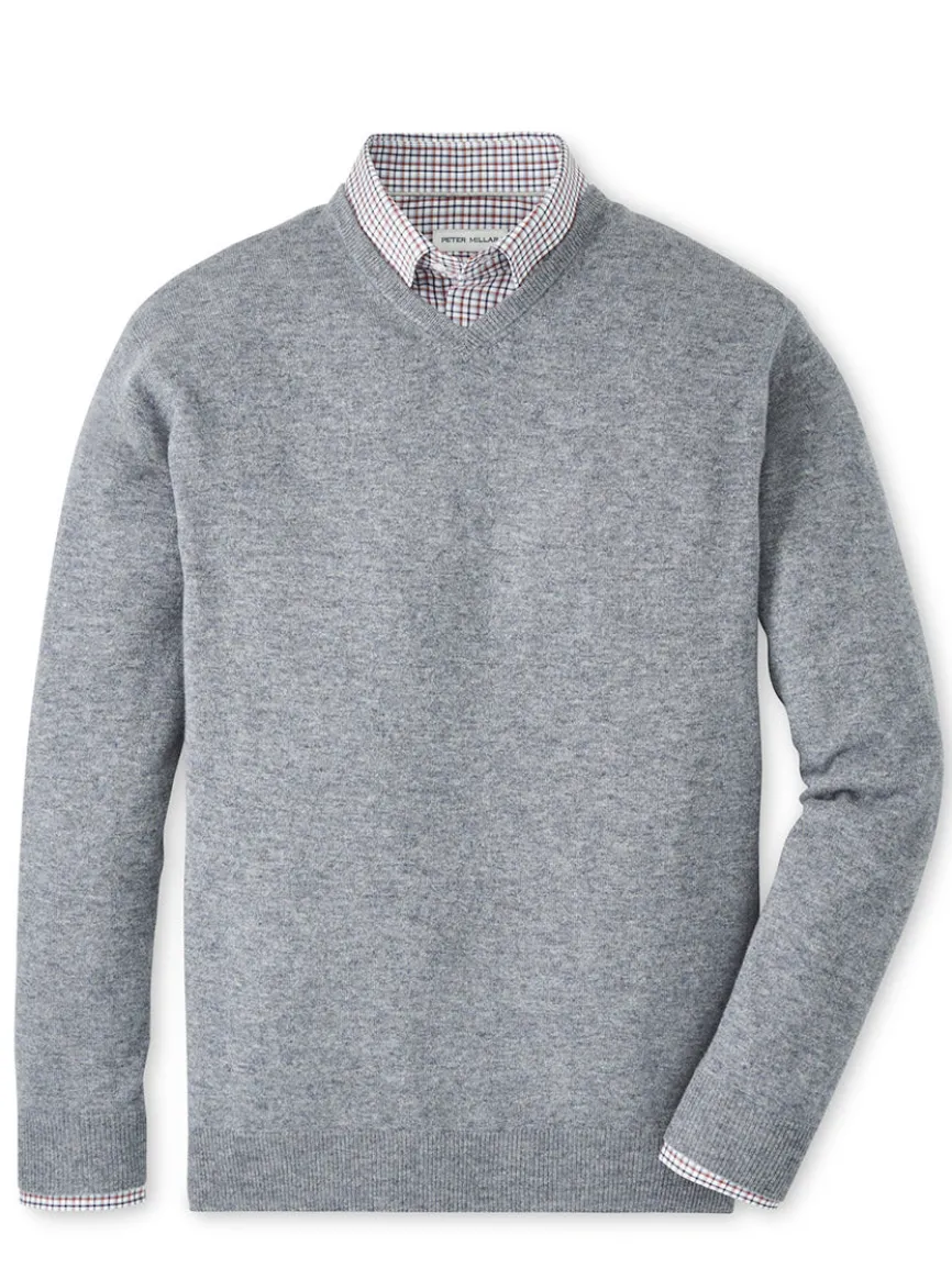 Peter Millar Crown Heritage Cashmere V-Neck Sweater in Oslo Grey