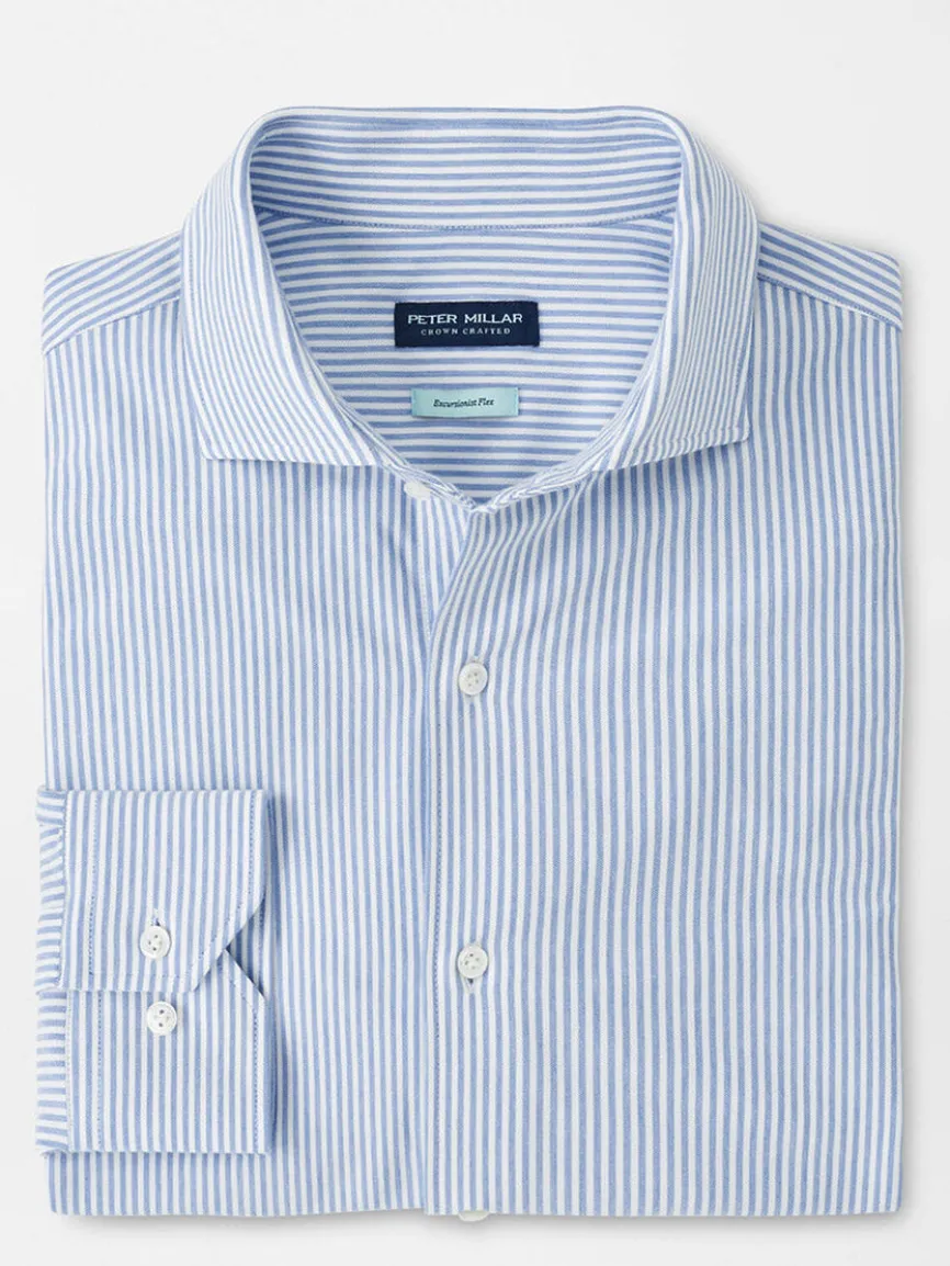 Peter Millar Excursionist Flex Stripe Sport Shirt in Rain Cloud