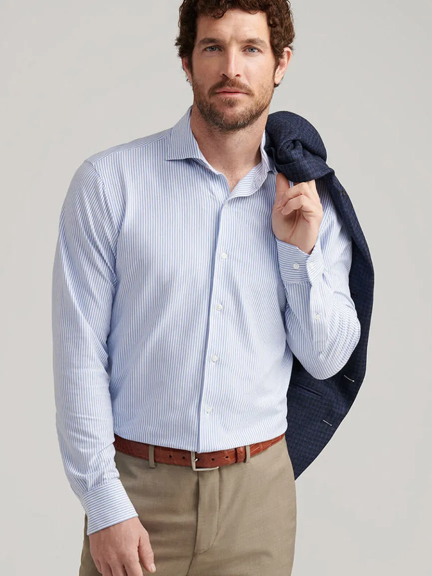 Peter Millar Excursionist Flex Stripe Sport Shirt in Rain Cloud