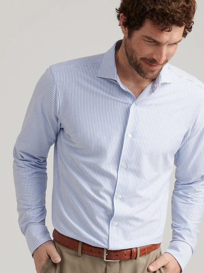 Peter Millar Excursionist Flex Stripe Sport Shirt in Rain Cloud