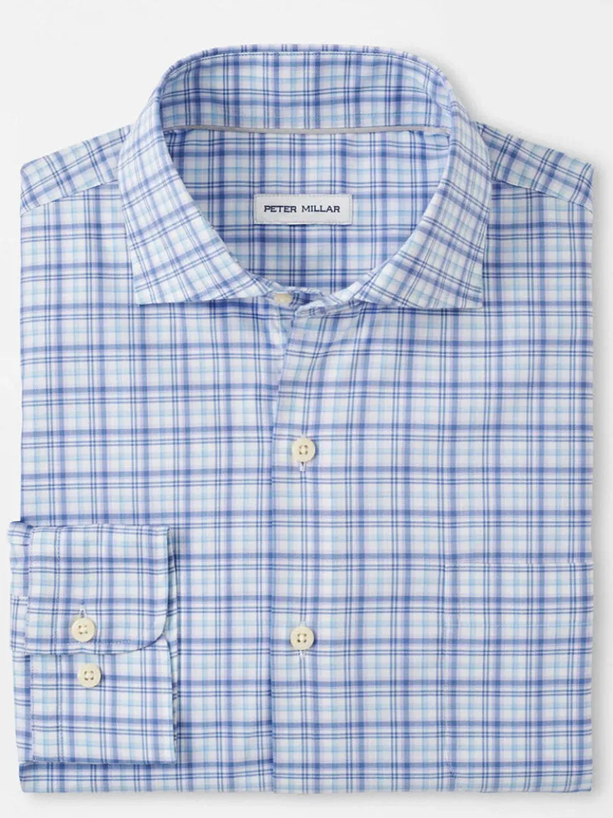 Peter Millar Garrow Crown Lite Cotton-Stretch Sport Shirt in Blue Freesia