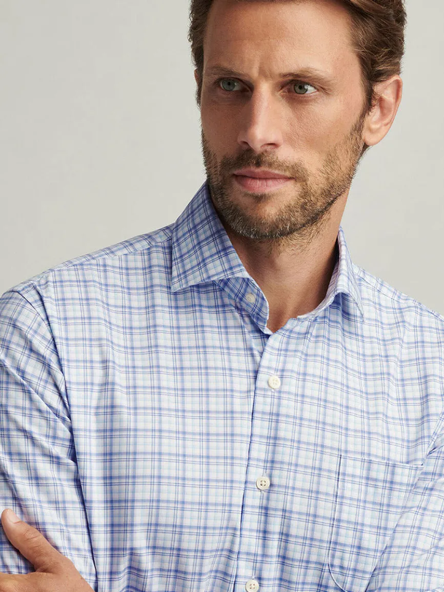 Peter Millar Garrow Crown Lite Cotton-Stretch Sport Shirt in Blue Freesia
