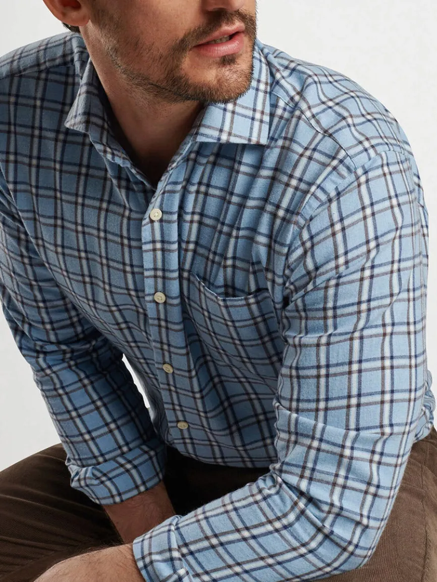 Peter Millar Nelson Flannelite Cotton-Stretch Sport Shirt in Cottage Blue