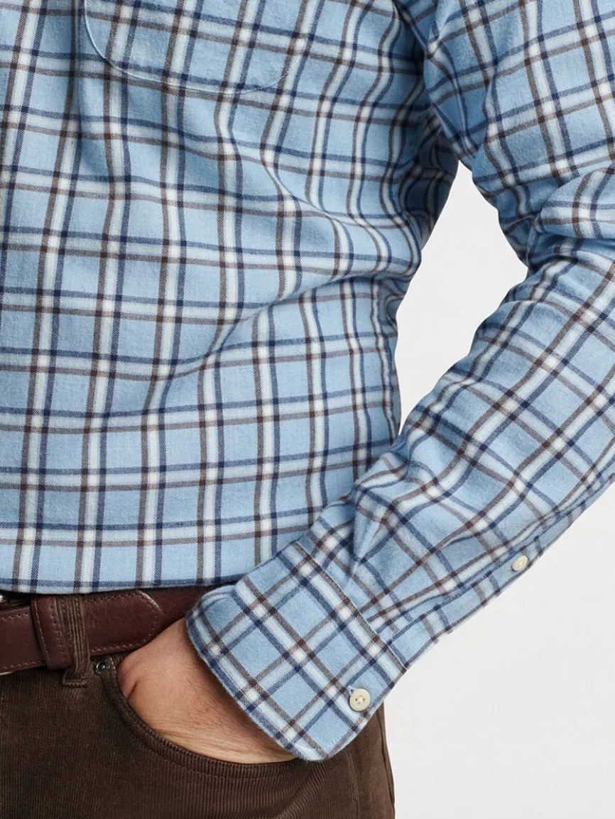 Peter Millar Nelson Flannelite Cotton-Stretch Sport Shirt in Cottage Blue