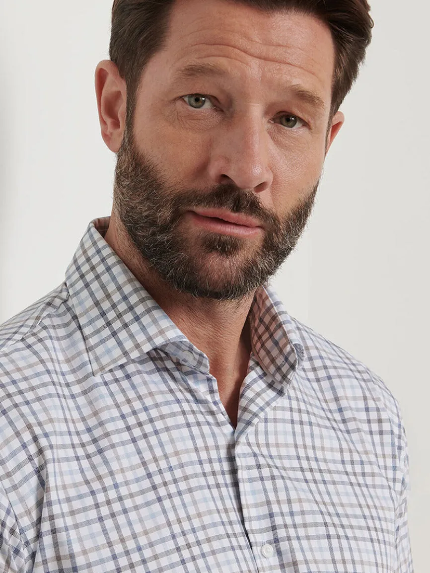 Peter Millar North Coast Crown Lite Cotton-Stretch Sport Shirt in Blue Haze