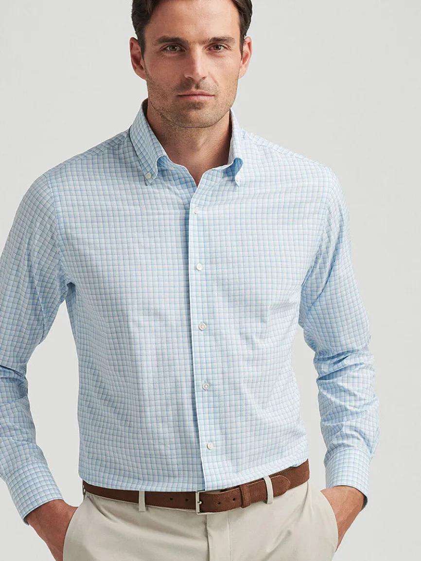 Peter Millar Parker Performance Poplin Sport Shirt in Blue Spruce