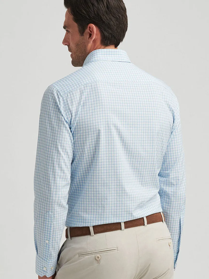 Peter Millar Parker Performance Poplin Sport Shirt in Blue Spruce