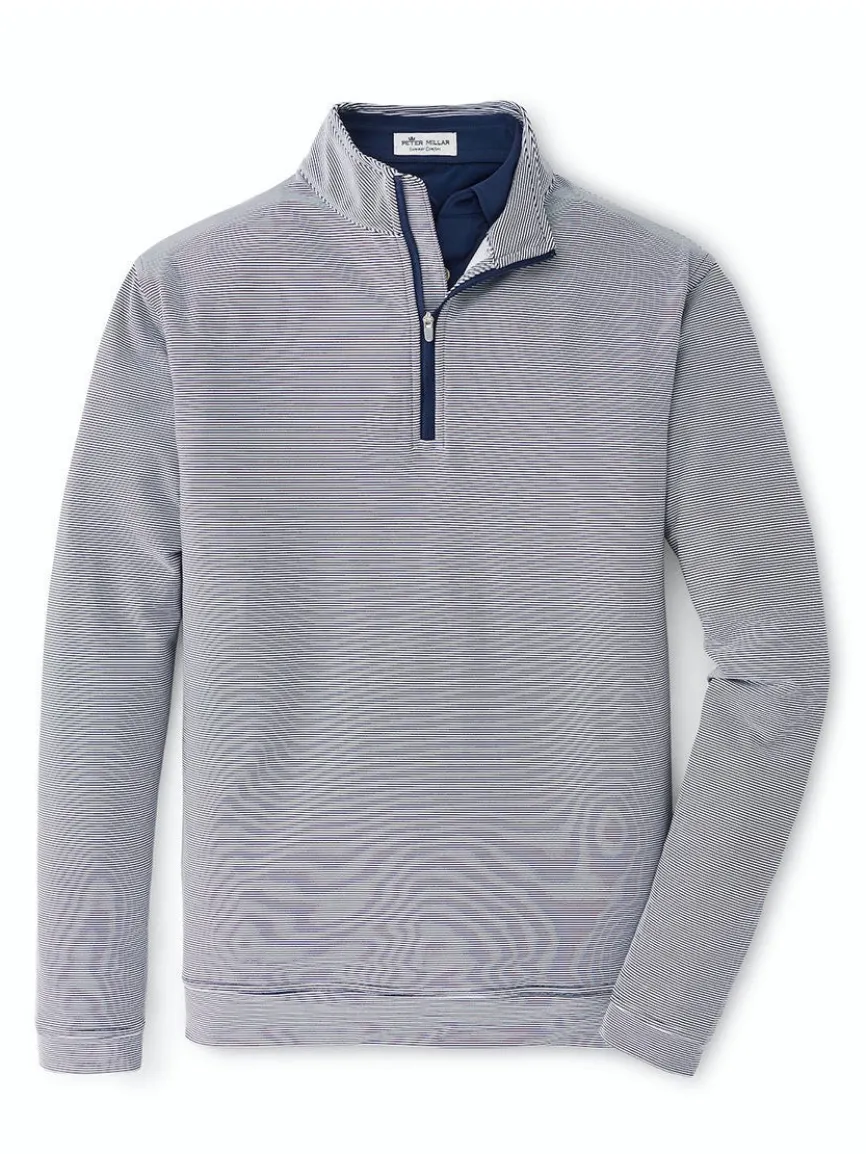 Peter Millar Perth Sugar Stripe Performance Quarter-Zip in Navy/White