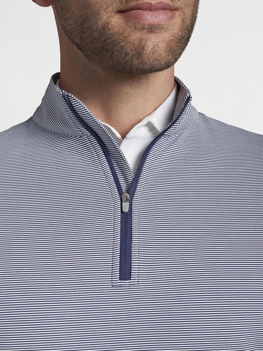 Peter Millar Perth Sugar Stripe Performance Quarter-Zip in Navy/White