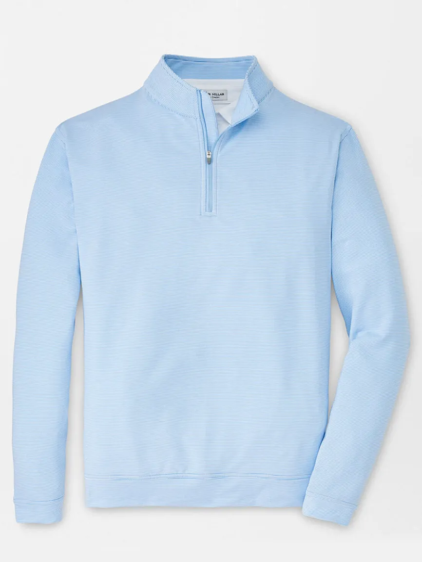 Peter Millar Perth Sugar Stripe Performance Quarter-Zip in Cottage Blue/White