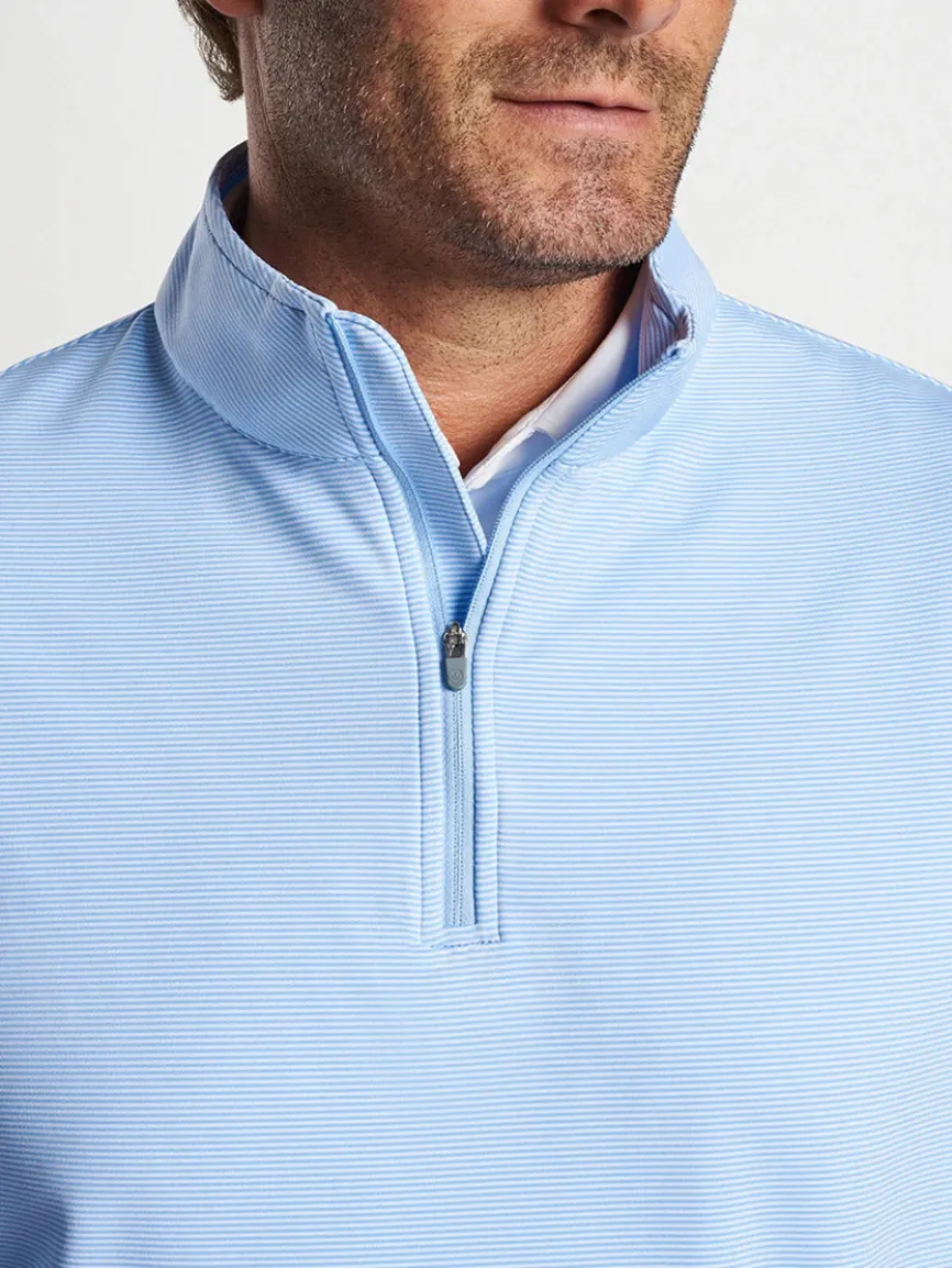Peter Millar Perth Sugar Stripe Performance Quarter-Zip in Cottage Blue/White