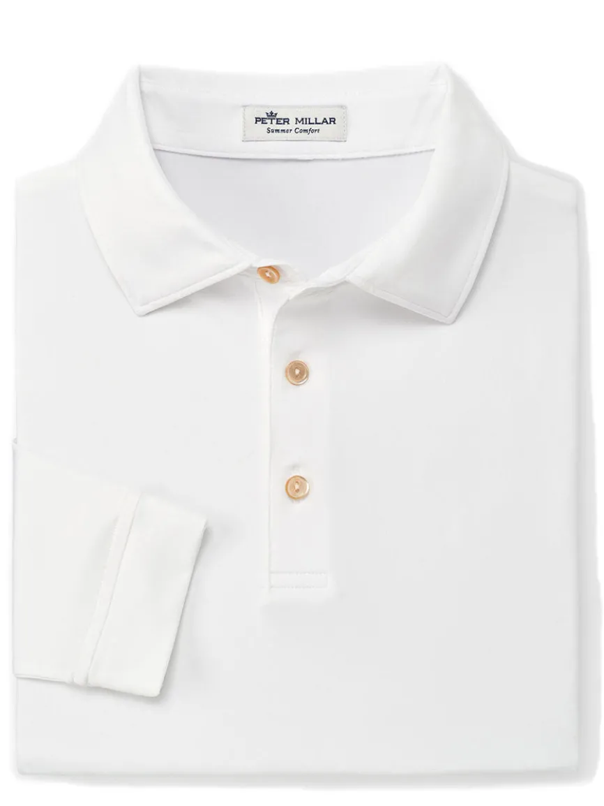 Peter Millar Solid Long-Sleeve Performance Jersey Polo in White