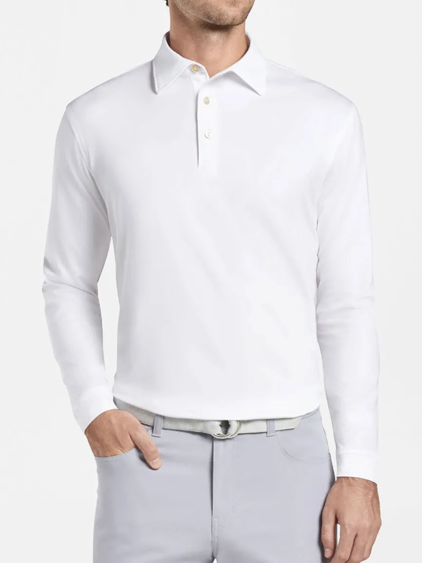 Peter Millar Solid Long-Sleeve Performance Jersey Polo in White