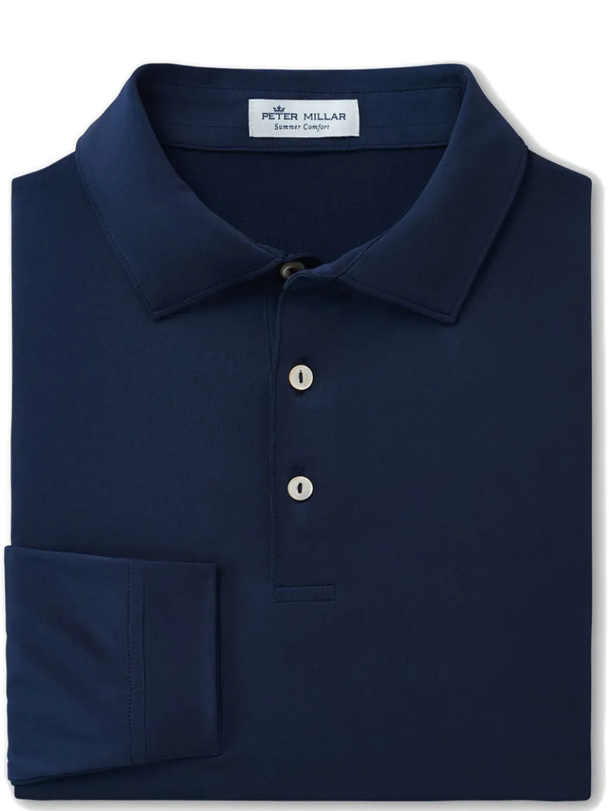 Peter Millar Solid Long-Sleeve Performance Jersey Polo in Navy