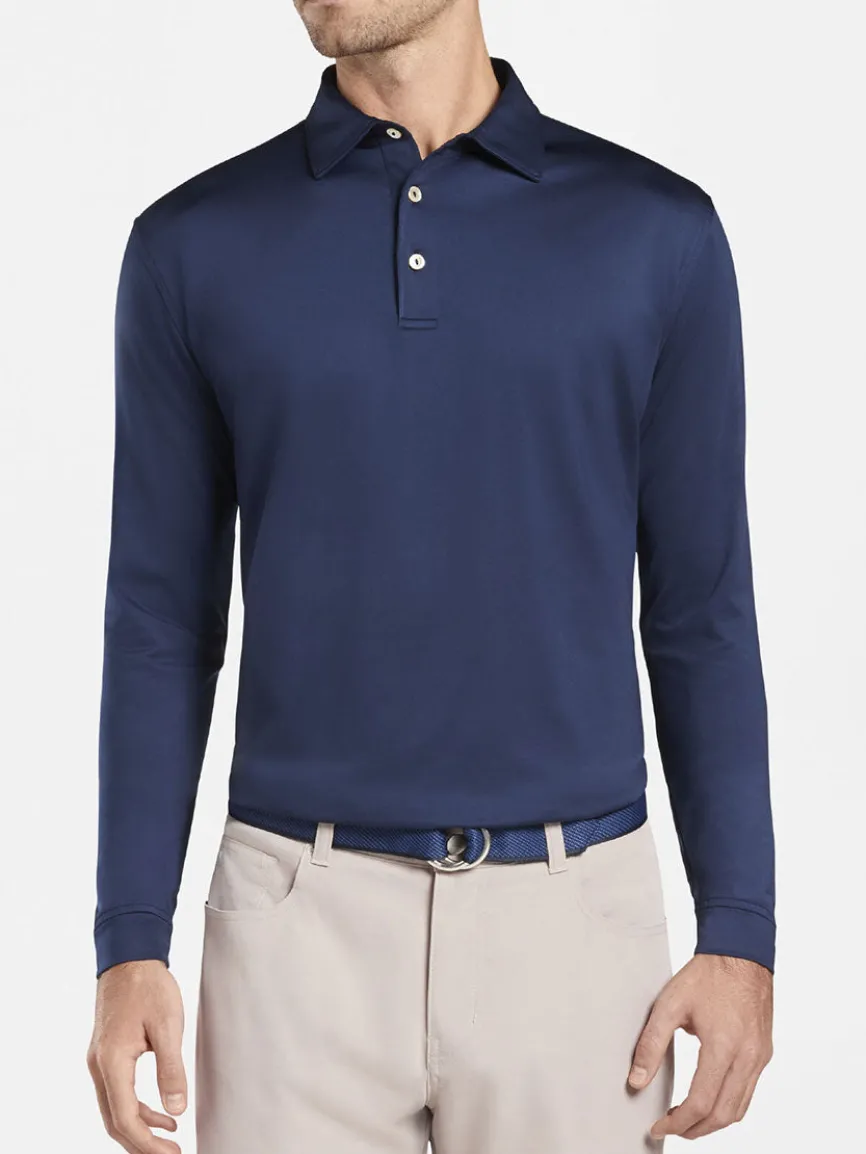 Peter Millar Solid Long-Sleeve Performance Jersey Polo in Navy