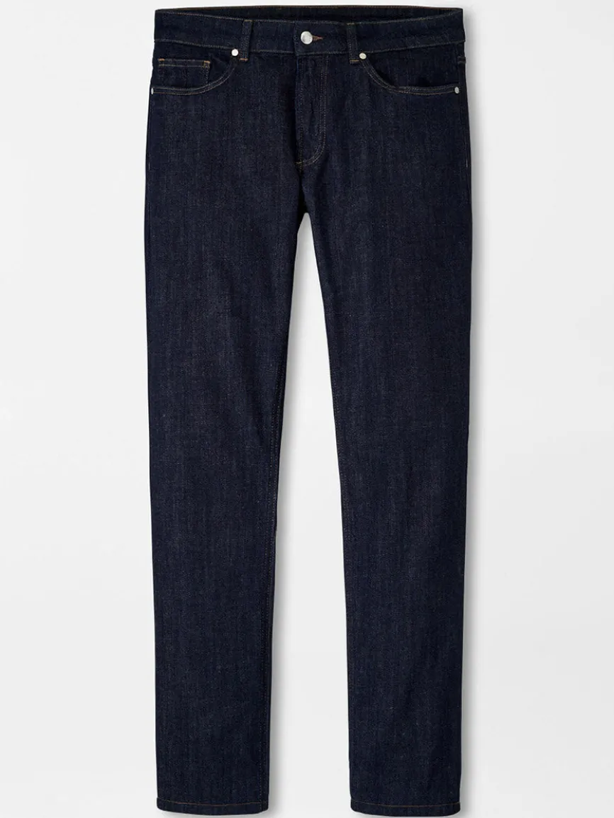 Peter Millar Vintage Washed Five-Pocket Denim in Dark Indigo