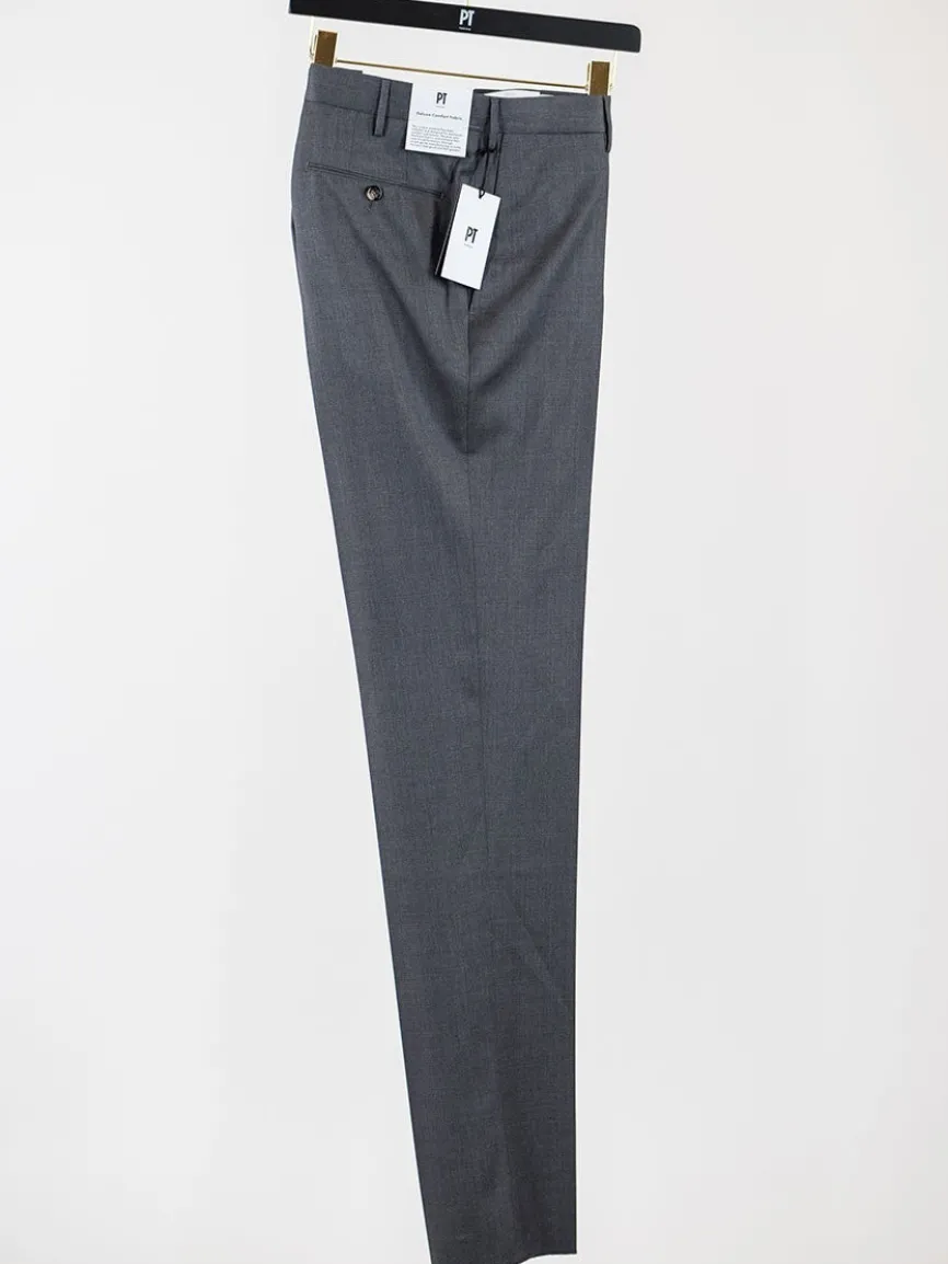 PT01 Estrato 120s Lux Wool Twill Trouser in Light Grey Melange