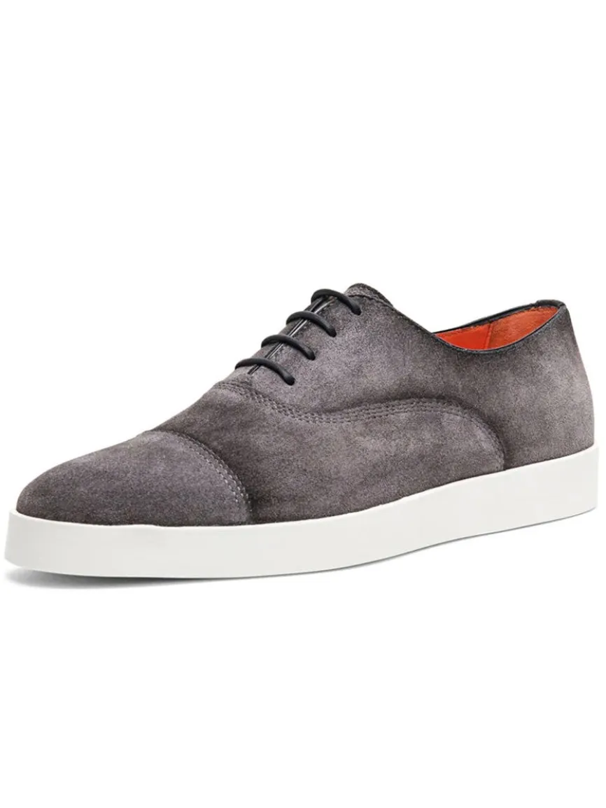 Santoni Behemoth Captoe Sneakers in Grey Suede
