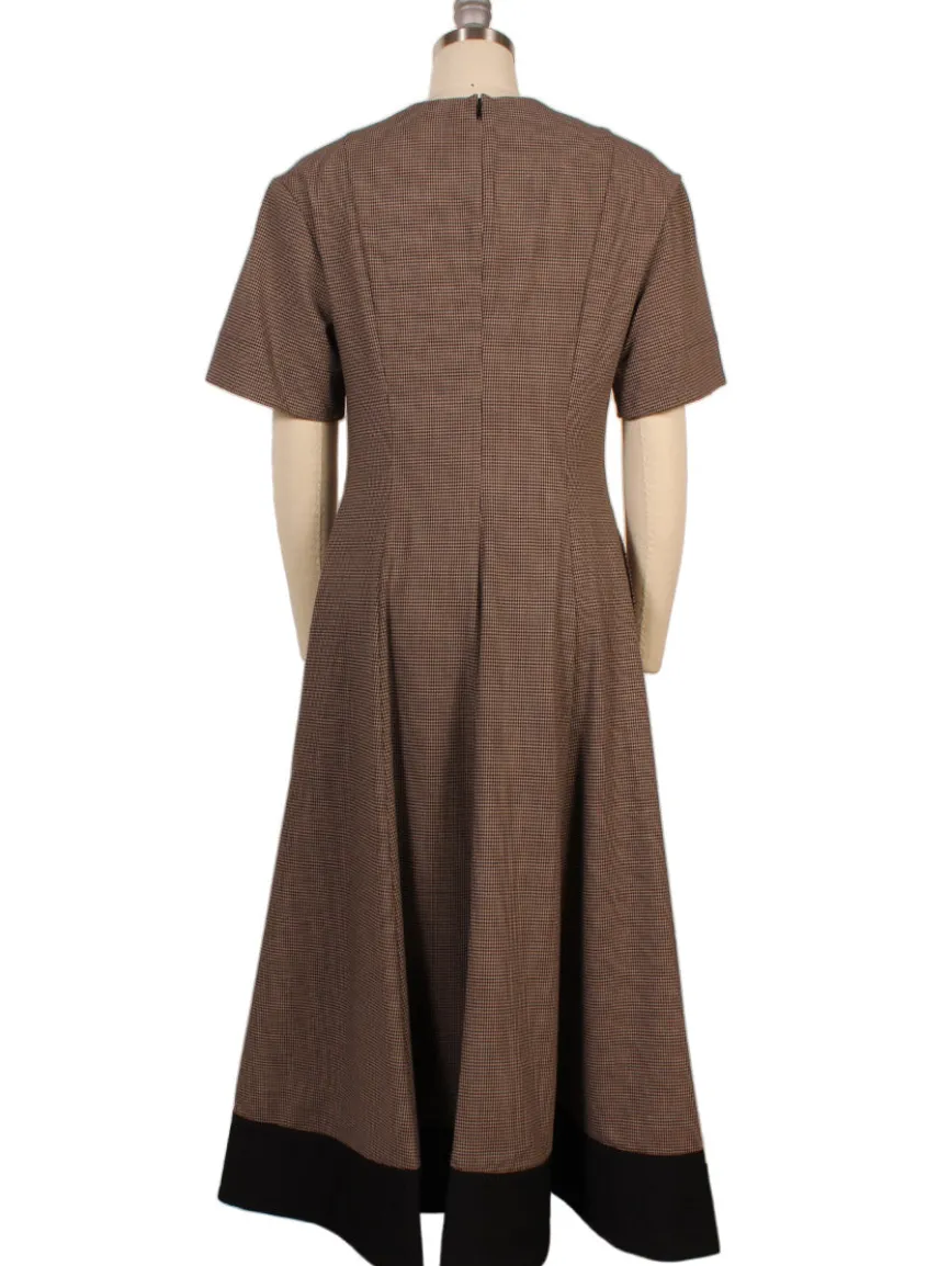 STAUD Frances Short Sleeve Dress in Houndstooth