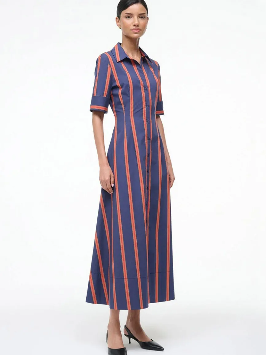 STAUD Joan Maxi Dress in Railroad Stripe