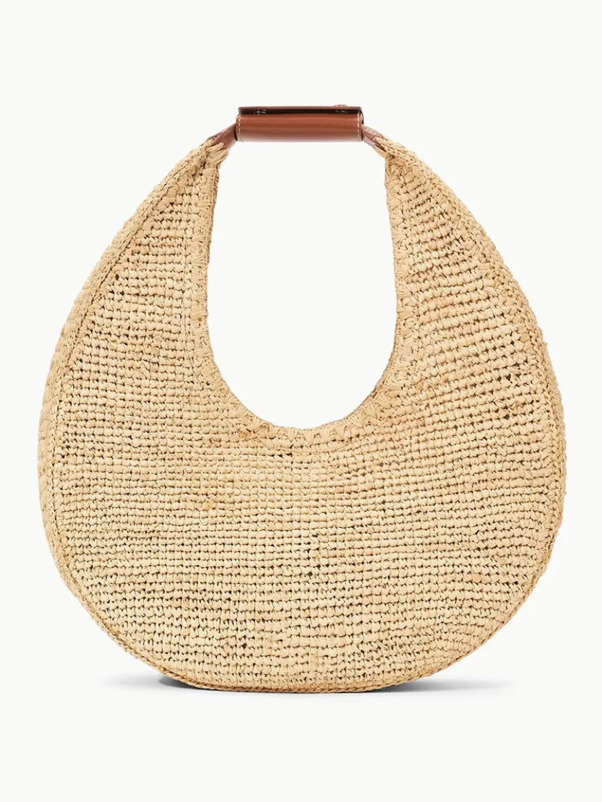 STAUD Large Raffia Moon Bag in Natural/Tan