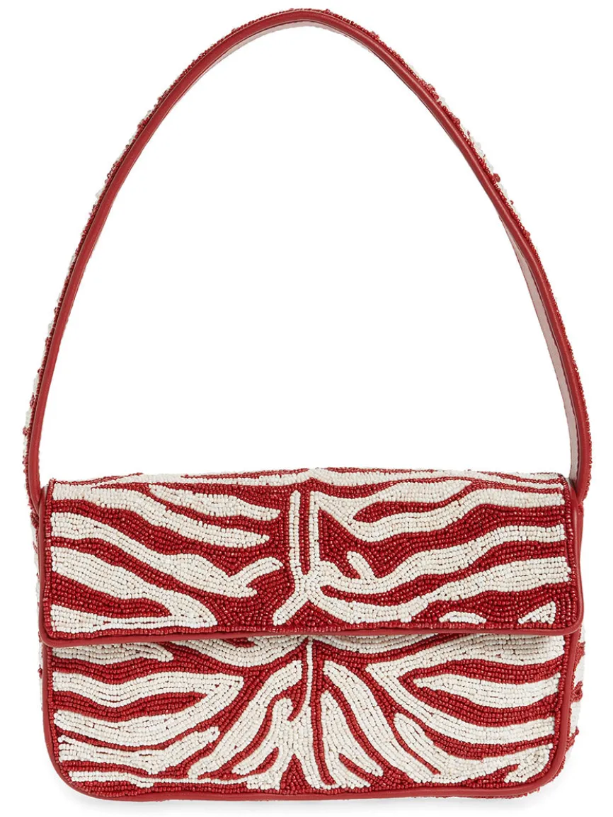 STAUD Tommy Beaded Bag in Scarlet/White Zebra