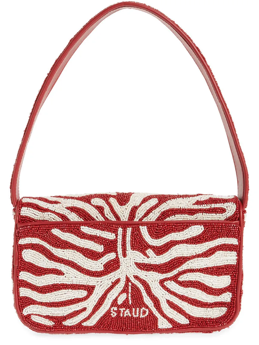 STAUD Tommy Beaded Bag in Scarlet/White Zebra