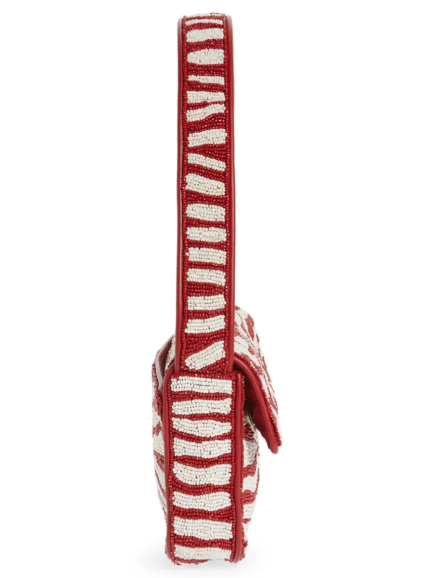 STAUD Tommy Beaded Bag in Scarlet/White Zebra