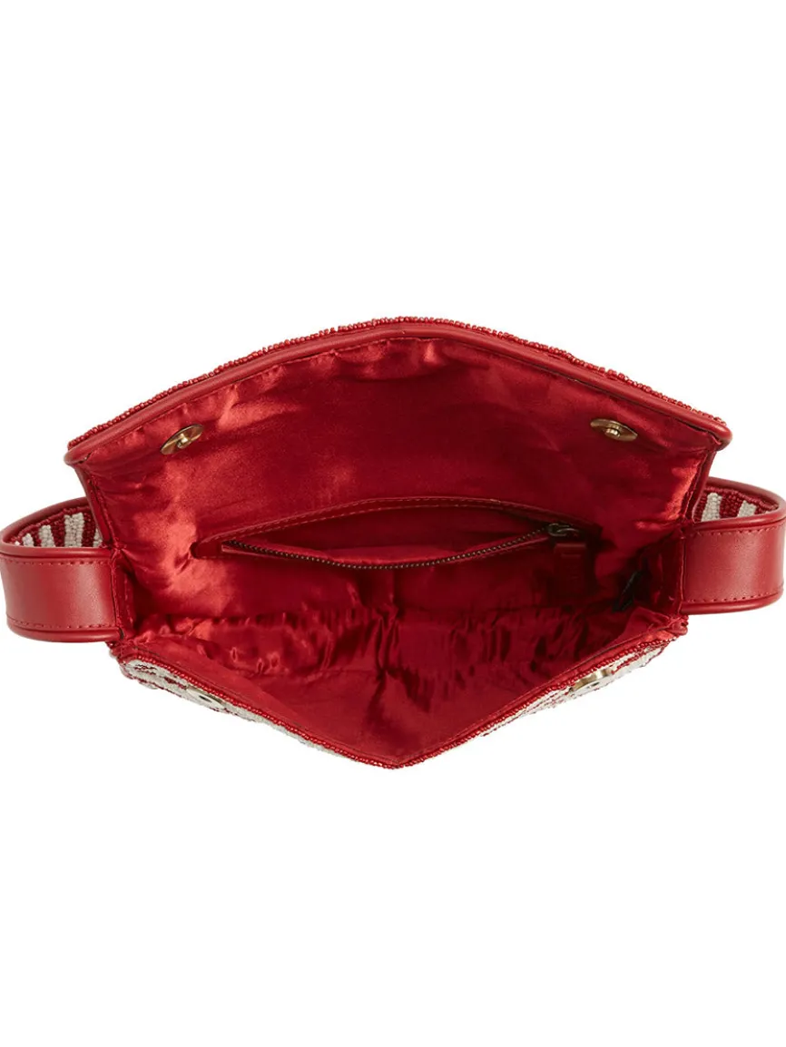 STAUD Tommy Beaded Bag in Scarlet/White Zebra