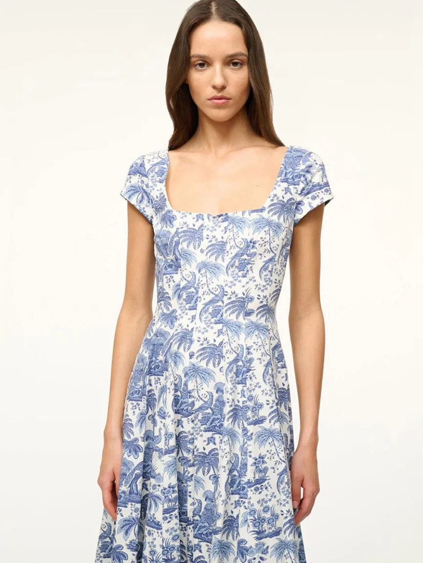 STAUD Wells Short Sleeve Dress in Blue Toile