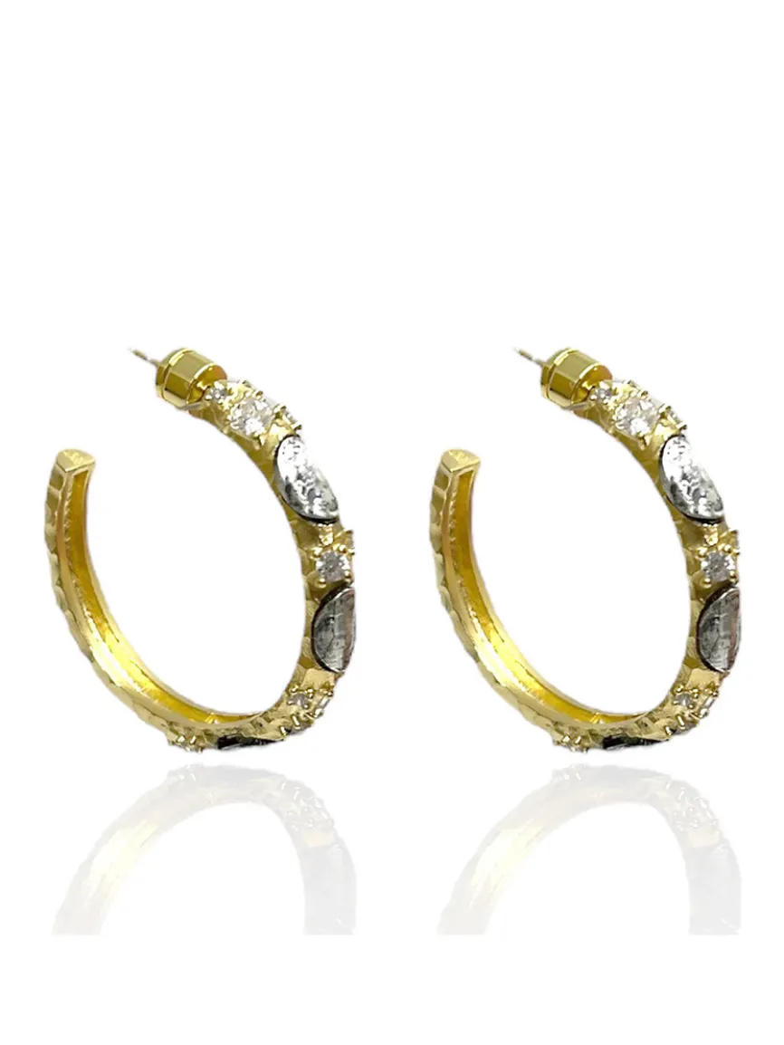 Tat2 Designs Alma Hoops 1.5" in Gold & Vintage Silver