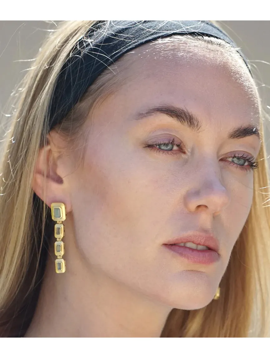 Tat2 Designs Labradorite Beryl Earrings in Gold