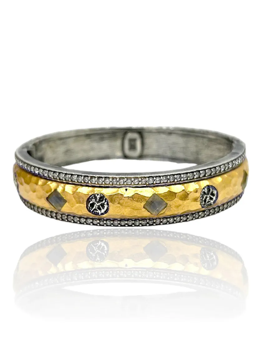 Tat2 Designs Labradorite Mota Coin Bangle in Vintage Silver & Gold