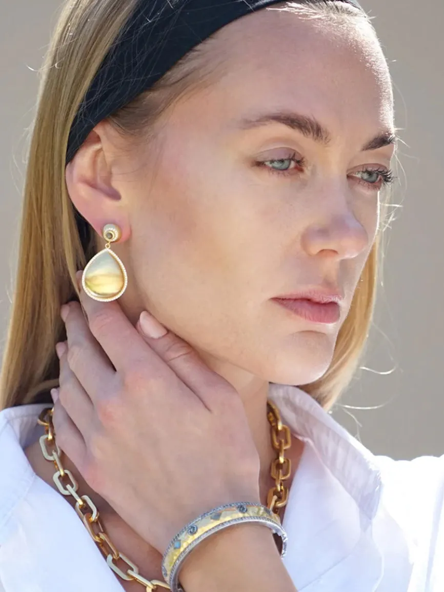 Tat2 Designs Labradorite Mota Coin Bangle in Vintage Silver & Gold