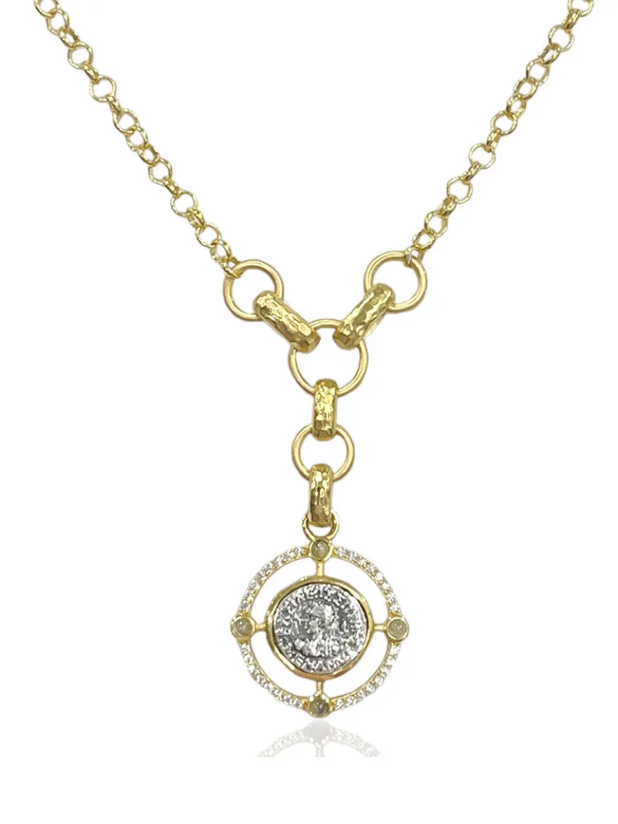 Tat2 Designs Miko Coin Necklace in Gold & Vintage Silver