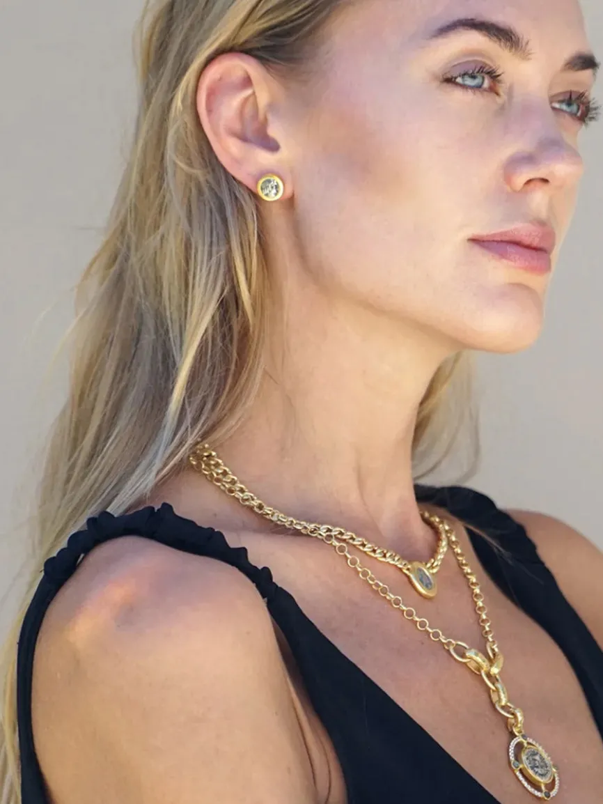 Tat2 Designs Miko Coin Necklace in Gold & Vintage Silver