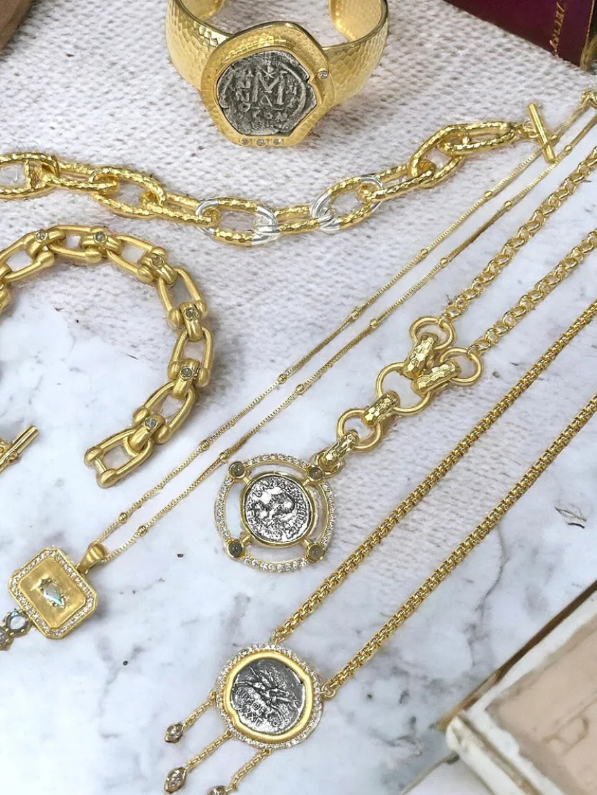 Tat2 Designs Miko Coin Necklace in Gold & Vintage Silver