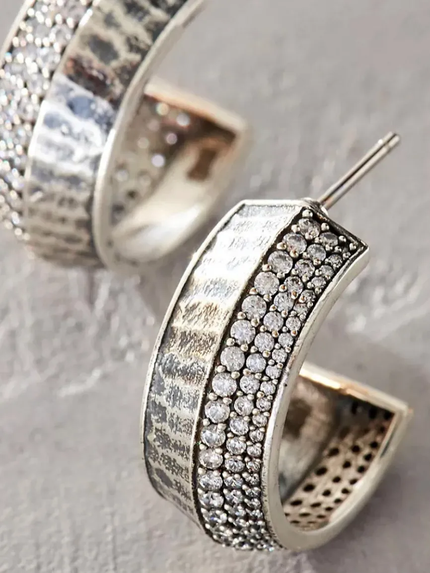 Tat2 Designs Pave Noma Hoops in Vintage Silver