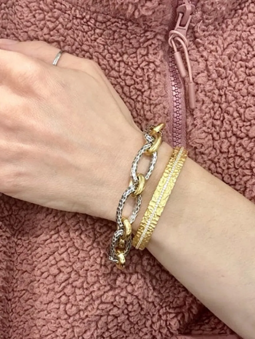 Tat2 Designs Ravelle Hammered Chain Bracelet in Vintage Silver Two-Tone