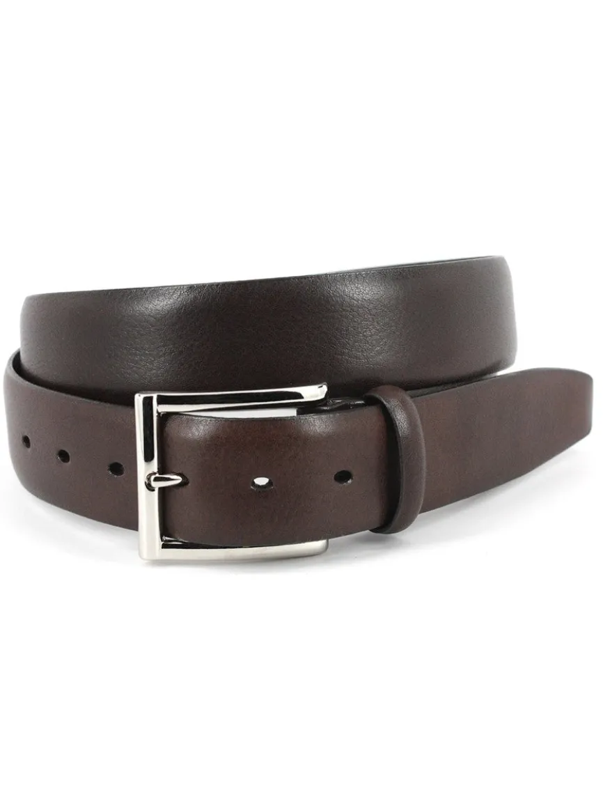 Torino Leather Italian Glazed Milled Calfskin Belt in Brown