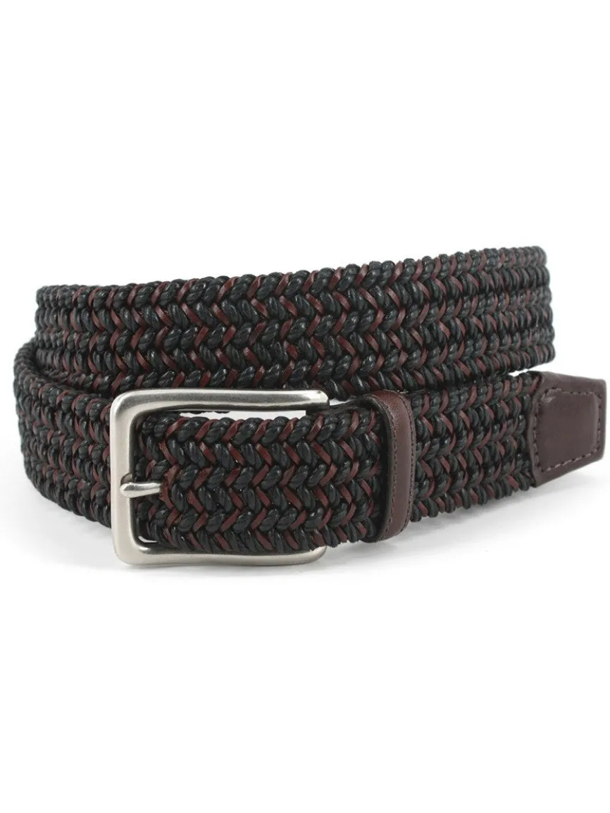 Torino Leather Italian Woven Cotton & Leather Belt in Black/Brown
