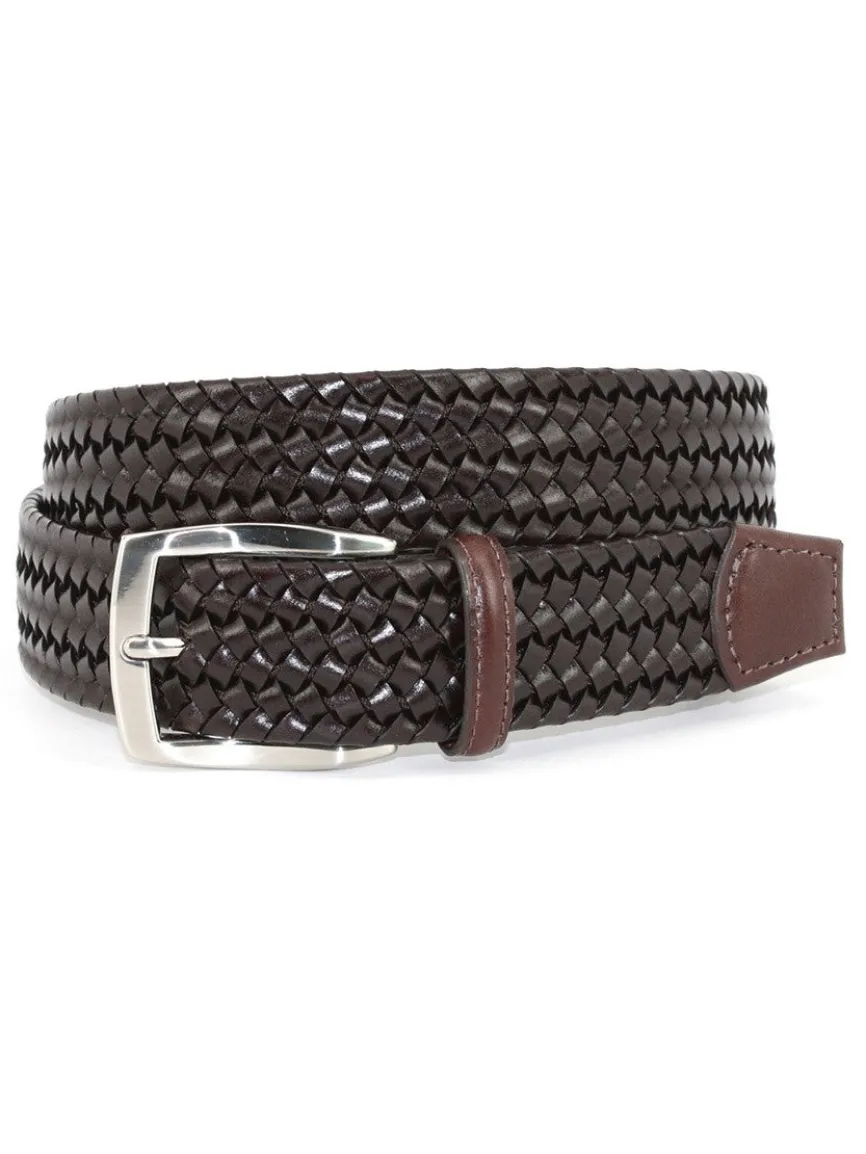 Torino Leather Italian Woven Stretch Leather Belt in Brown