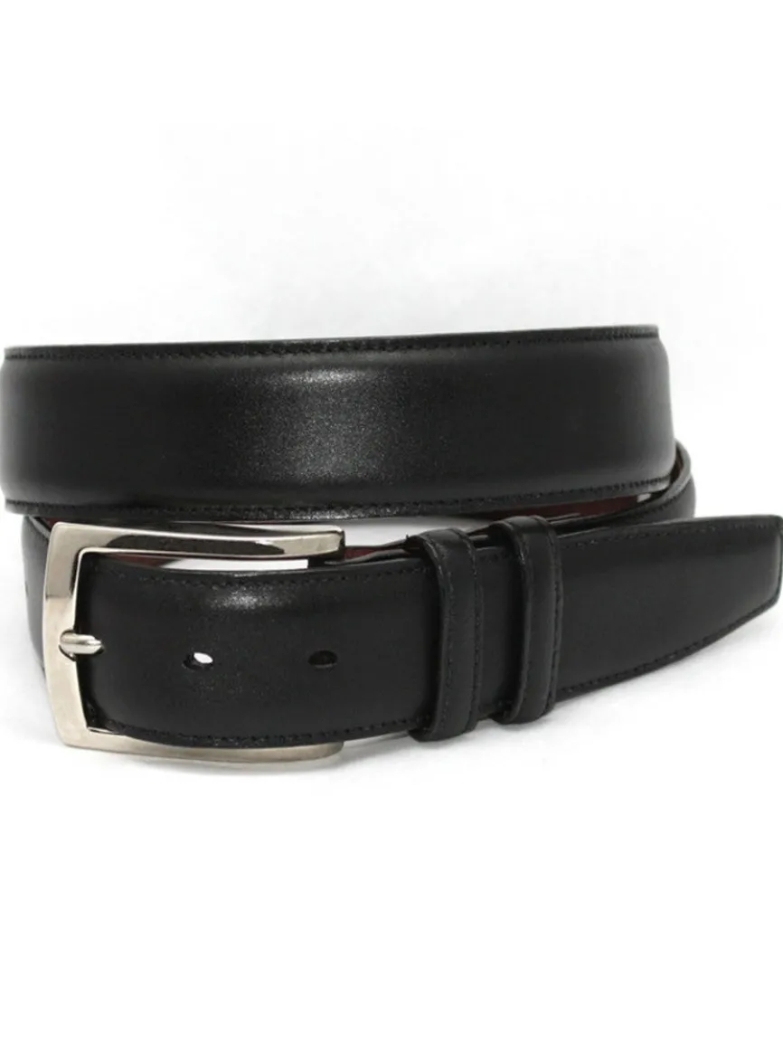 Torino Leather Italian Burnished Calfskin Belt in Black