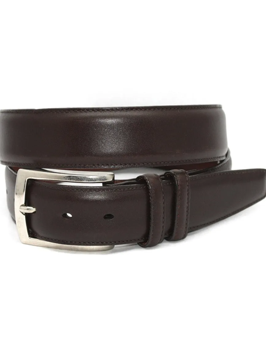 Torino Leather Italian Burnished Calfskin Belt in Brown