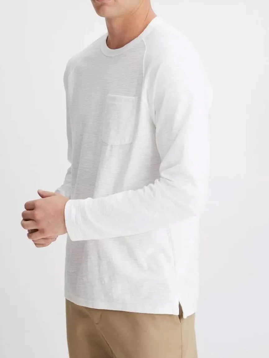 Vince Cotton Long Sleeve Pocket Crew T-Shirt in Optic White