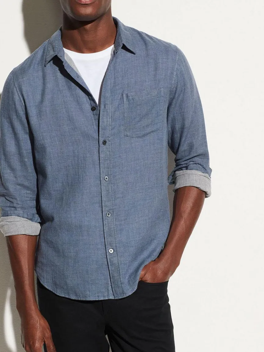 Vince Double Face Long Sleeve Sport Shirt in Chambray